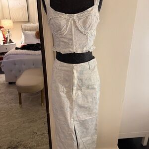 For Love & Lemons - Chantal Denim Midi Skirt Two Piece Set